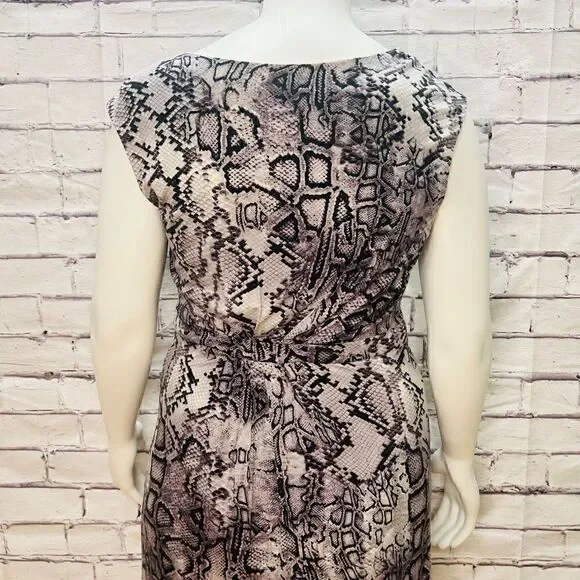 Suzi Chin for Maggy Boutique Womens Snake Print Crew Neck Belted Midi Dress 16 - Picture 3 of 7